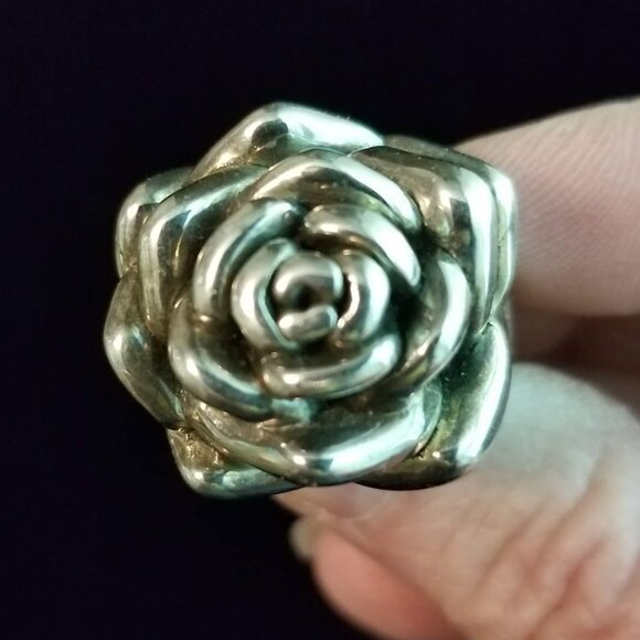Vintage Rose Ring, 925, Hallmarked, Statement Silver Flower Rose, Size 7.25 - Picture 3 of 11